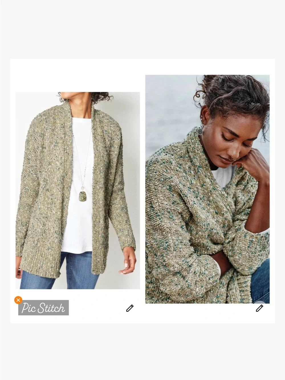 J. Jill Mixed Knit Open Cardigan Sweater Green